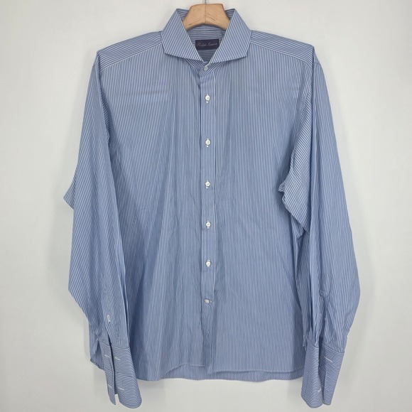 Ralph Lauren Purple Label Other - Ralph Lauren Purple Label Mens 17.5 Blue White Striped French Cuff Shirt Italy